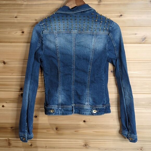 Forever 21 Studded Jean Jacket Size Small Medium Wash Denim - Picture 5 of 9